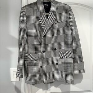 Zara Oversized Monochrome Checkered Blazer